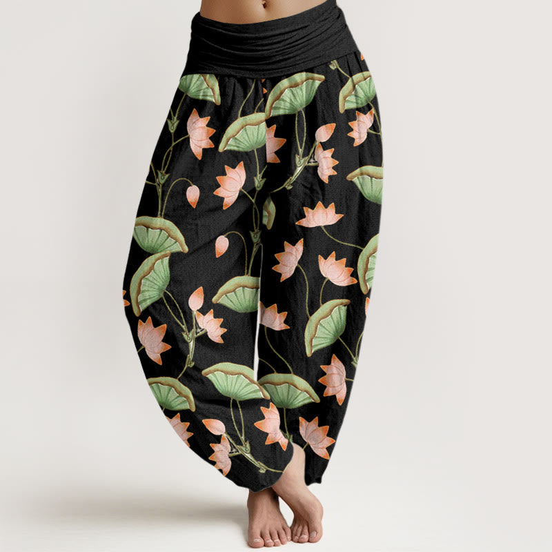 Lotus Print Cotton Breathable Meditation Harem Pants