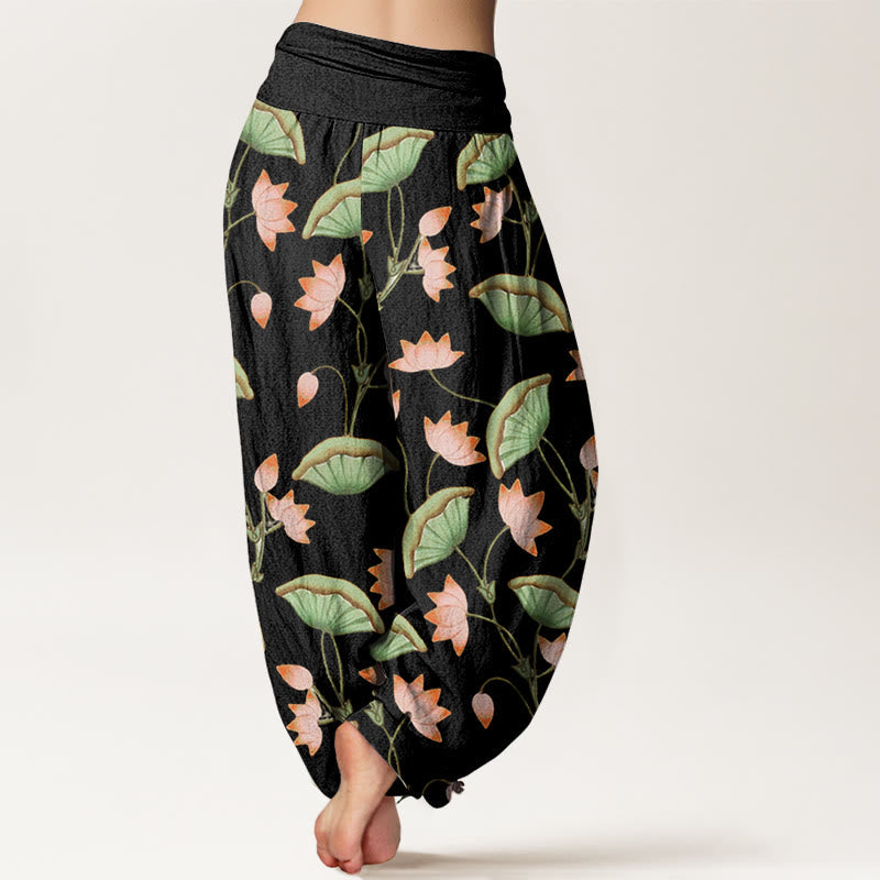 Lotus Print Cotton Breathable Meditation Harem Pants