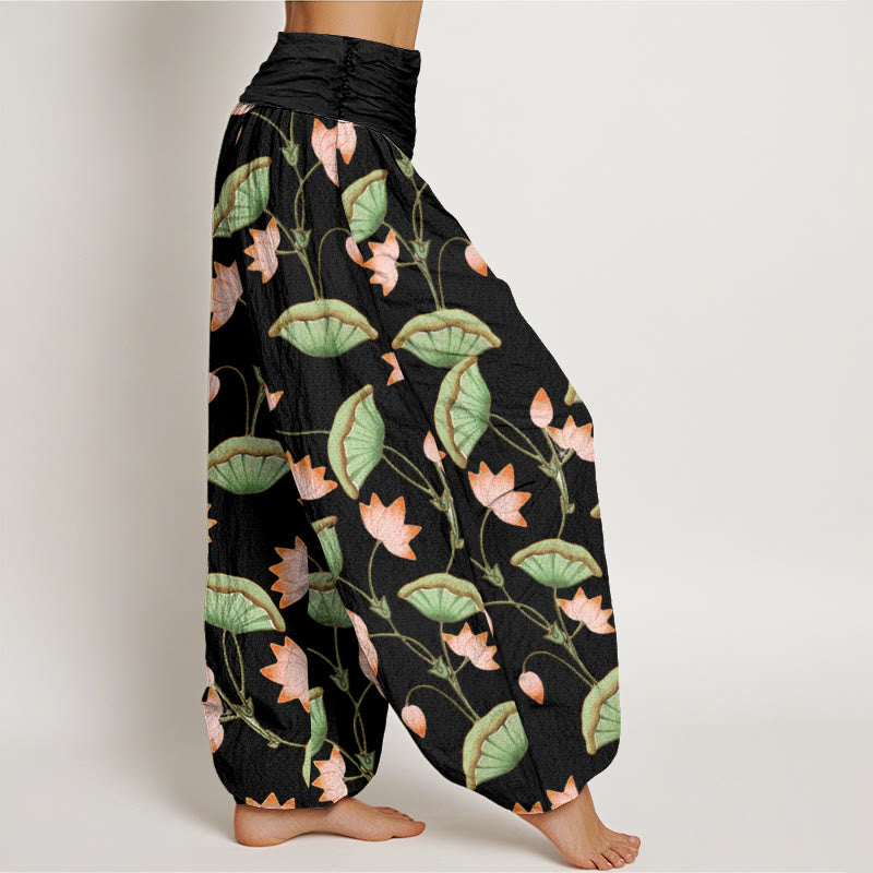 Lotus Print Cotton Breathable Meditation Harem Pants