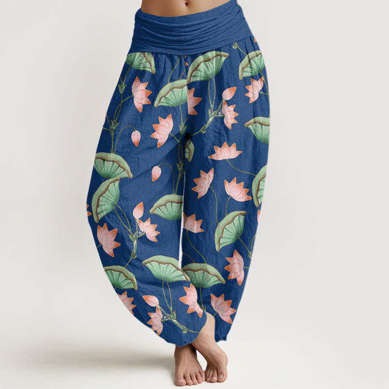 Lotus Print Cotton Breathable Meditation Harem Pants