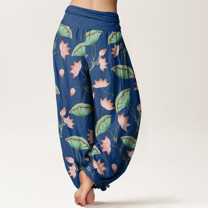 Lotus Print Cotton Breathable Meditation Harem Pants