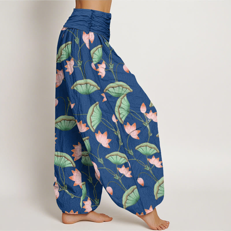 Lotus Print Cotton Breathable Meditation Harem Pants