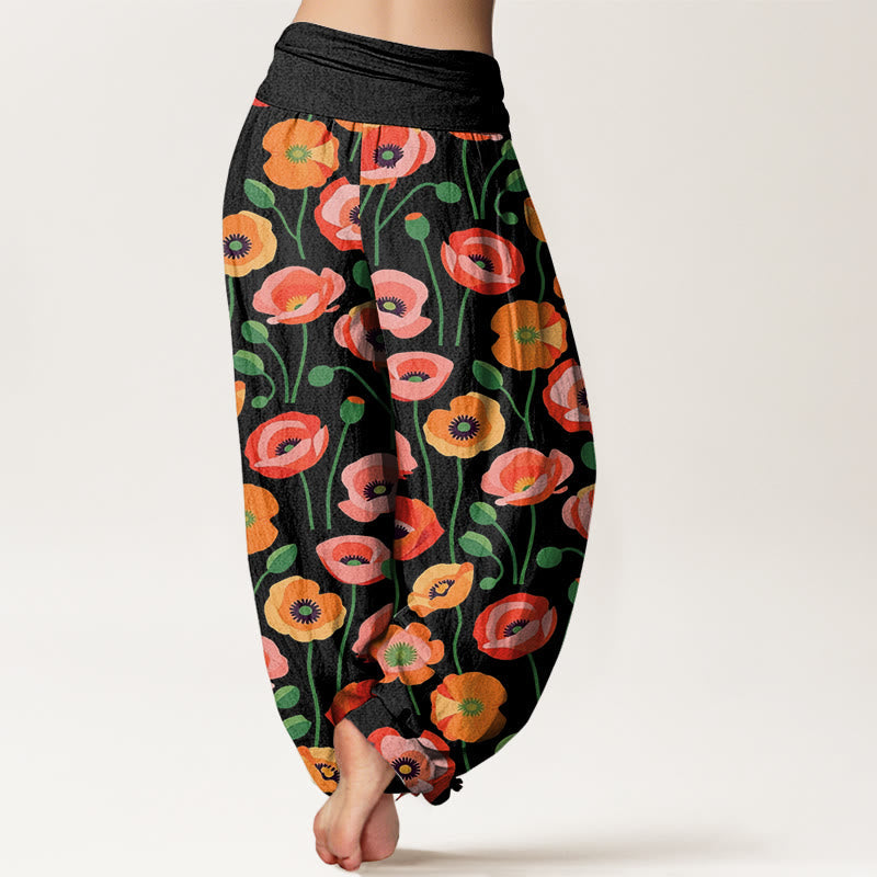 Floral Cotton Elastic Waist Mindful Movement Harem Pants