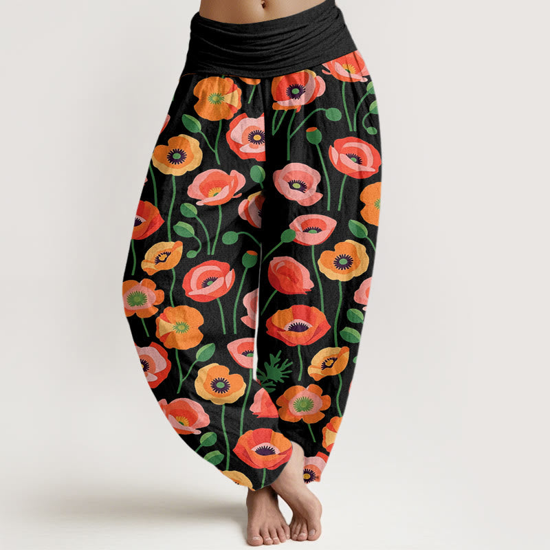 Floral Cotton Elastic Waist Mindful Movement Harem Pants