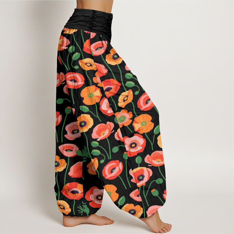 Floral Cotton Elastic Waist Mindful Movement Harem Pants