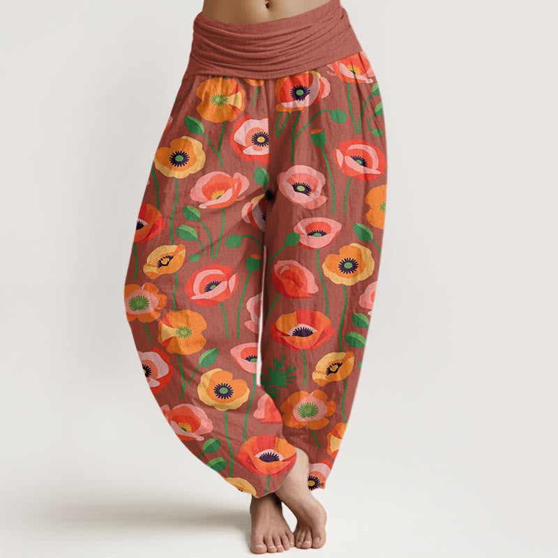 Floral Cotton Elastic Waist Mindful Movement Harem Pants