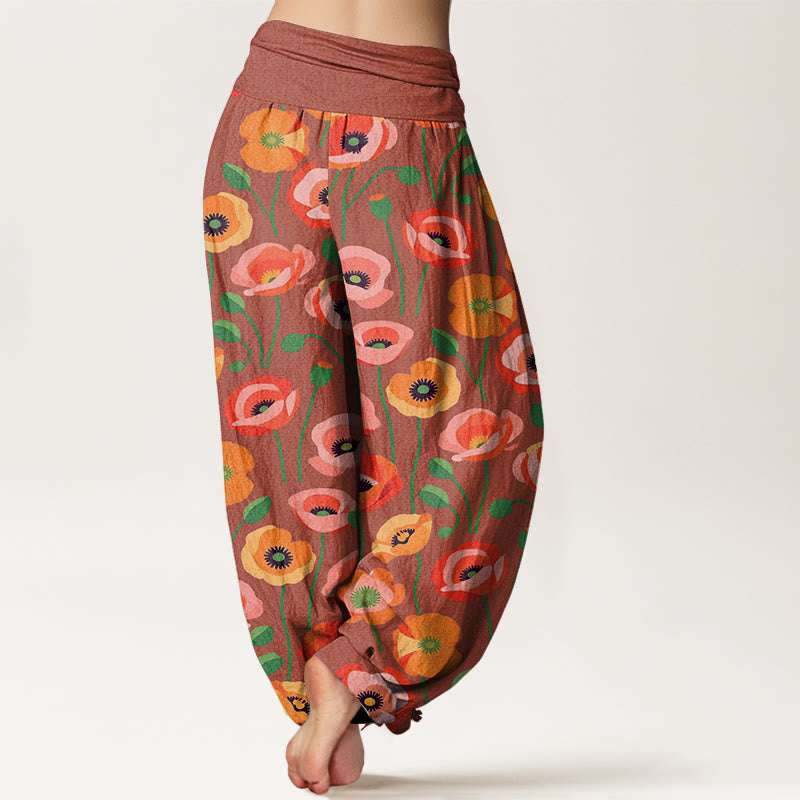 Floral Cotton Elastic Waist Mindful Movement Harem Pants