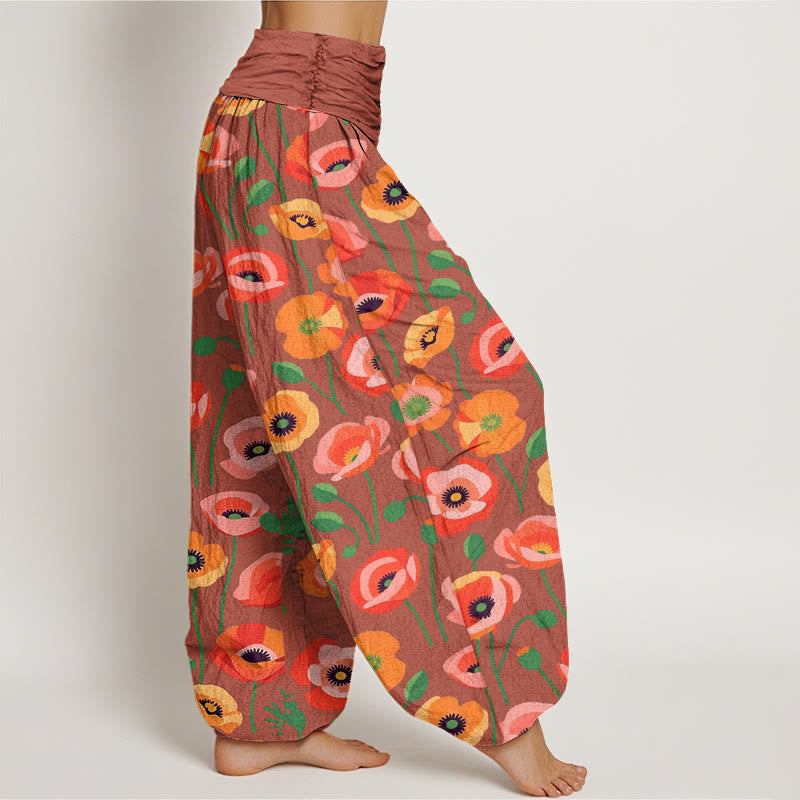 Floral Cotton Elastic Waist Mindful Movement Harem Pants