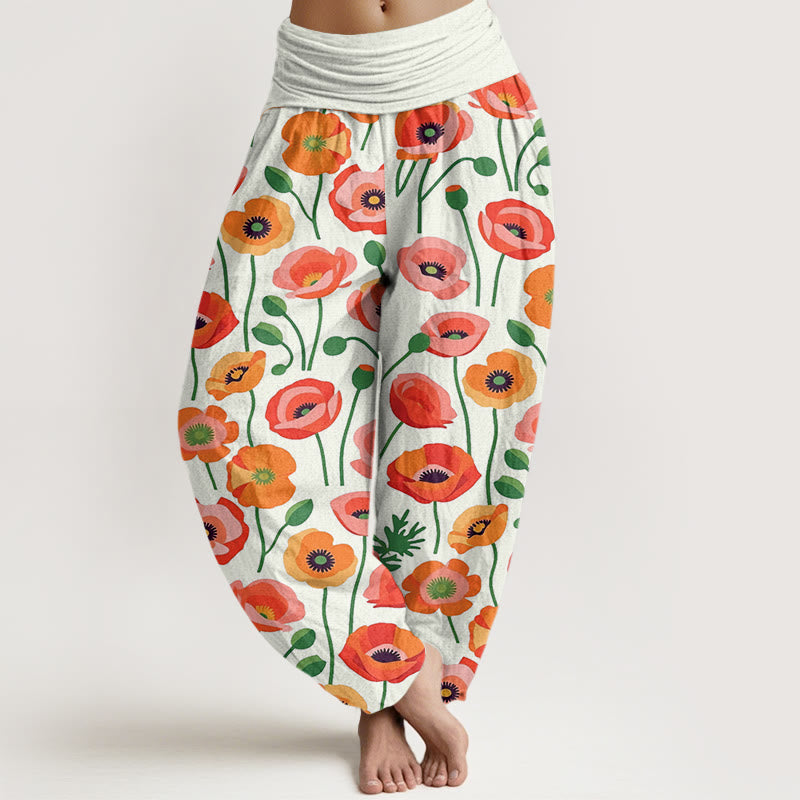 Floral Cotton Elastic Waist Mindful Movement Harem Pants