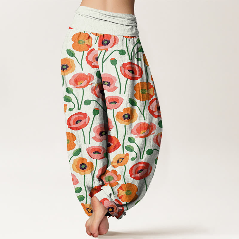 Floral Cotton Elastic Waist Mindful Movement Harem Pants