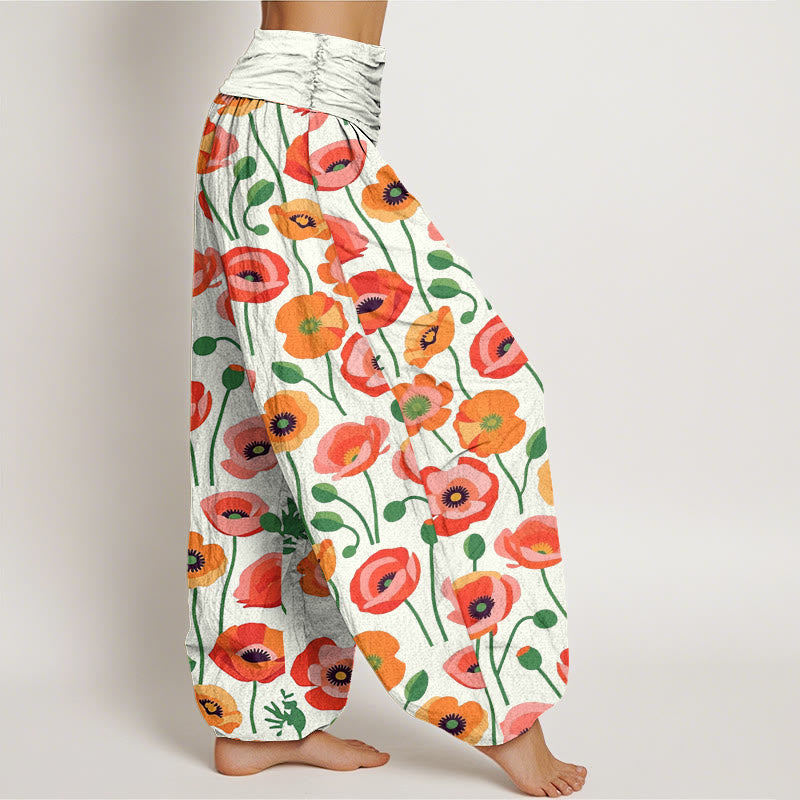 Floral Cotton Elastic Waist Mindful Movement Harem Pants