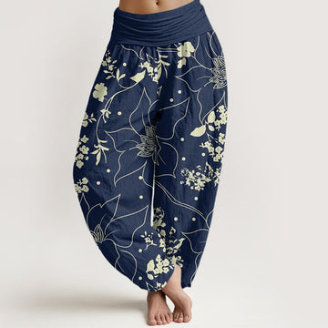 Tactile Cotton Floral Pleated Waist Meditation Harem Pants