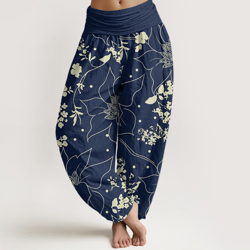 Tactile Cotton Floral Pleated Waist Meditation Harem Pants