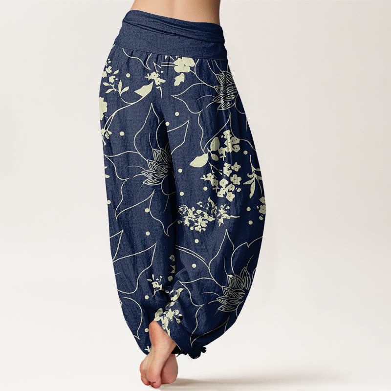 Tactile Cotton Floral Pleated Waist Meditation Harem Pants