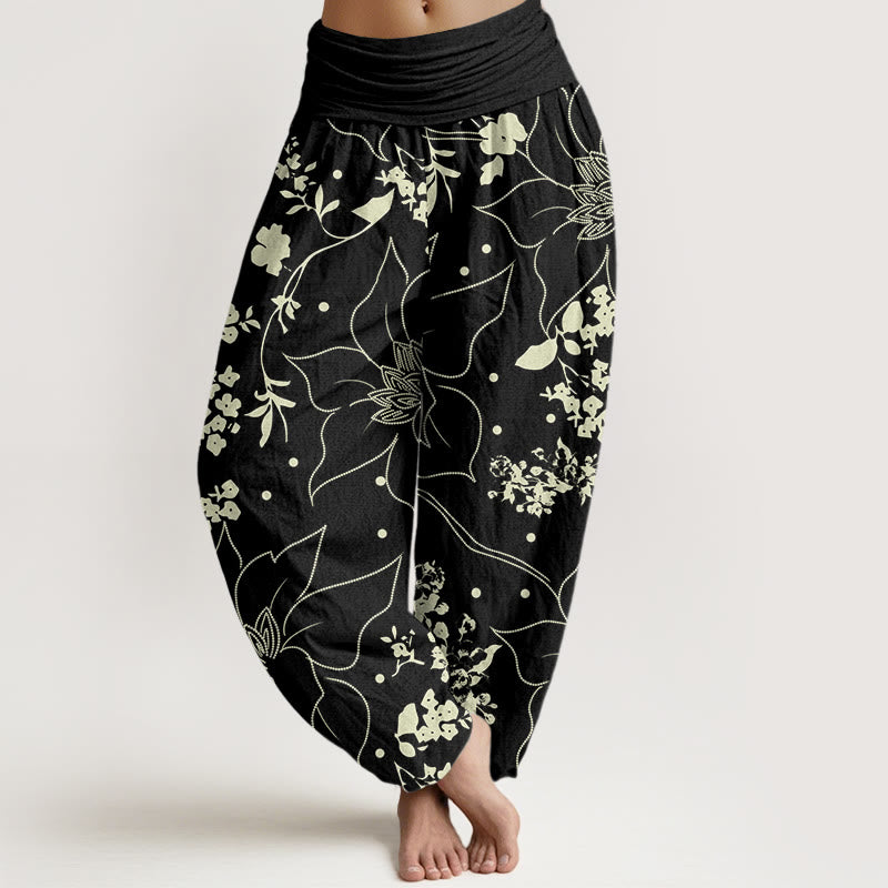 Tactile Cotton Floral Pleated Waist Meditation Harem Pants