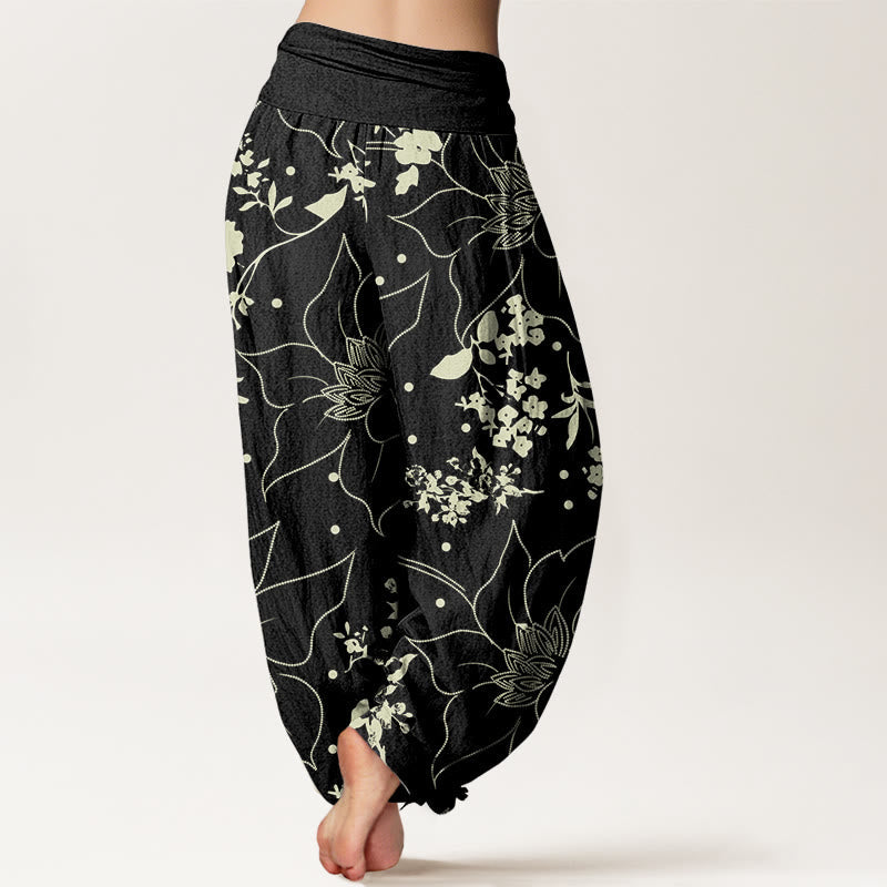 Tactile Cotton Floral Pleated Waist Meditation Harem Pants
