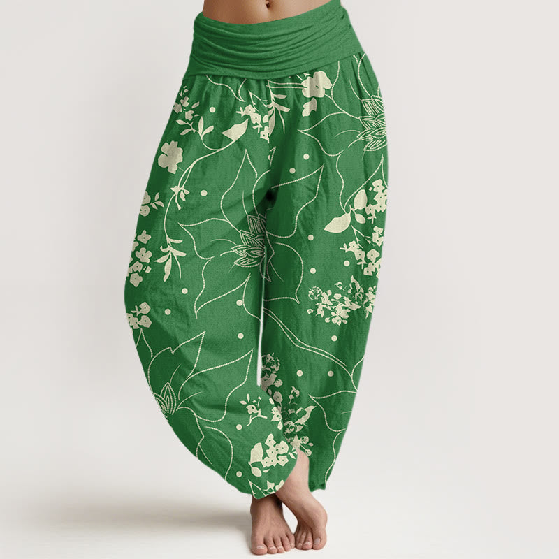 Tactile Cotton Floral Pleated Waist Meditation Harem Pants