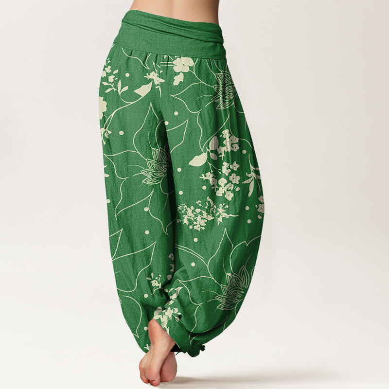 Tactile Cotton Floral Pleated Waist Meditation Harem Pants