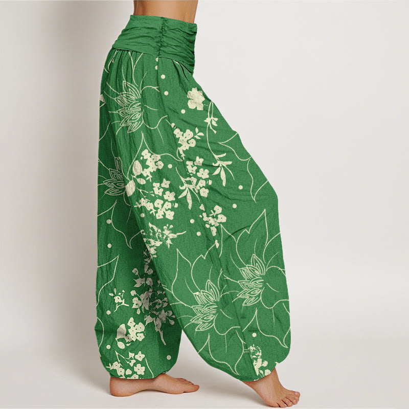 Tactile Cotton Floral Pleated Waist Meditation Harem Pants