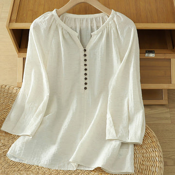 White Plain Button Three Quarter Sleeve Women's Shirt