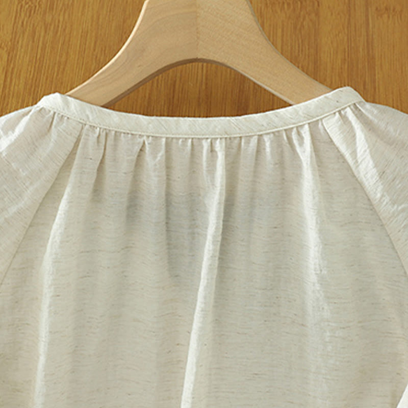 White Plain Button Three Quarter Sleeve Women's Shirt