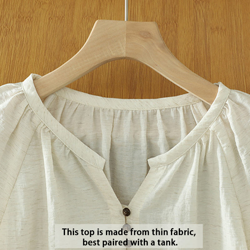 White Plain Button Three Quarter Sleeve Women's Shirt