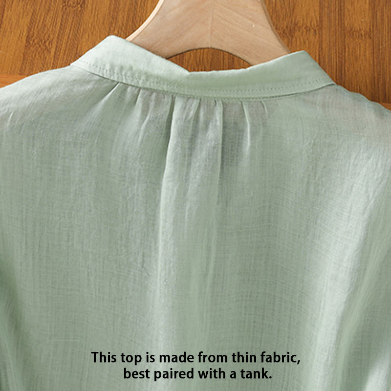 Breathable Cotton Stand-Collar Shirt with Leaf Embroidery