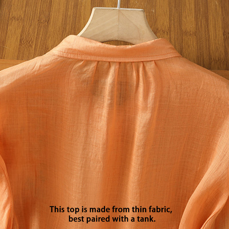 Breathable Cotton Stand-Collar Shirt with Leaf Embroidery
