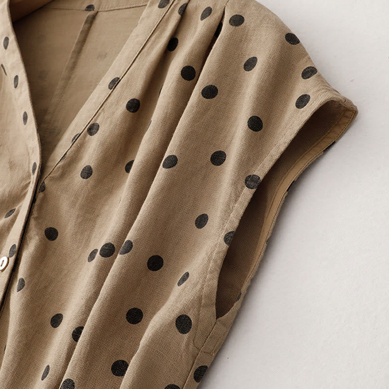 Breathable Cotton Linen V-Neck Lace-Up Midi Dress for Mindful Living