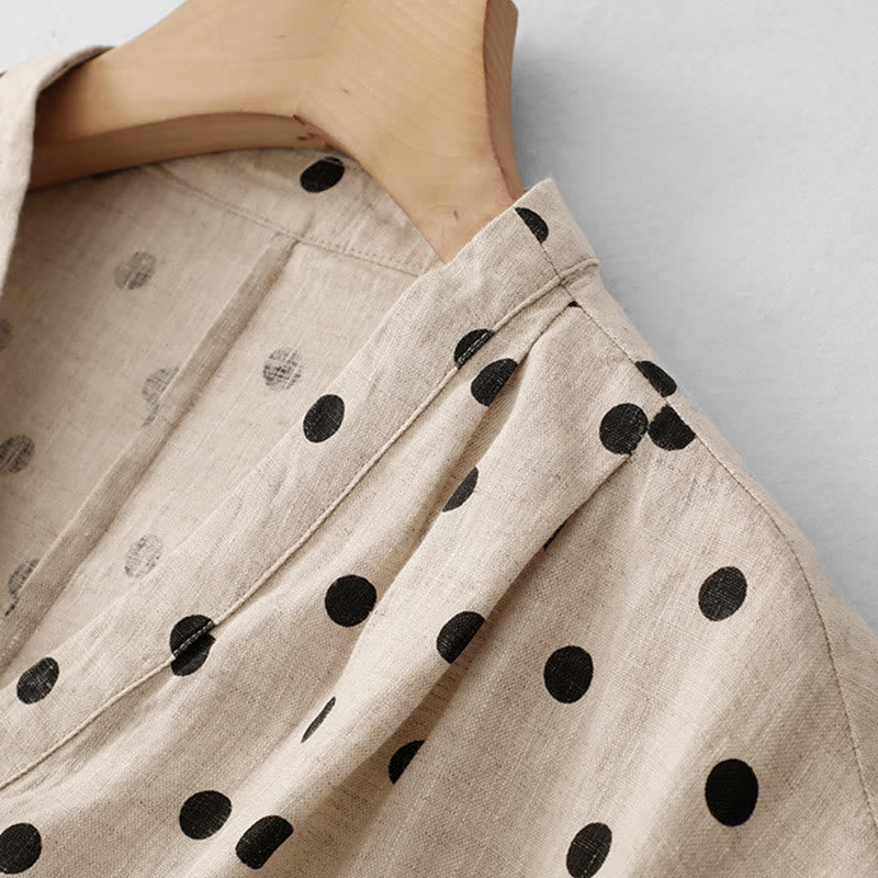 Breathable Cotton Linen V-Neck Lace-Up Midi Dress for Mindful Living