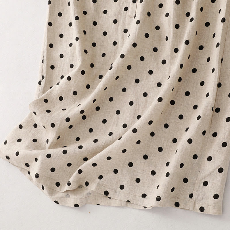 Breathable Cotton Linen V-Neck Lace-Up Midi Dress for Mindful Living