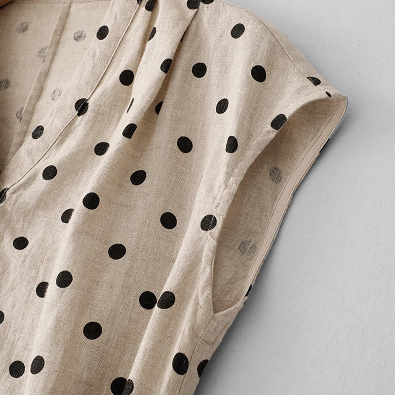Breathable Cotton Linen V-Neck Lace-Up Midi Dress for Mindful Living