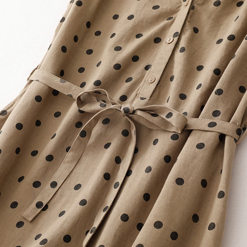 Breathable Cotton Linen V-Neck Lace-Up Midi Dress for Mindful Living