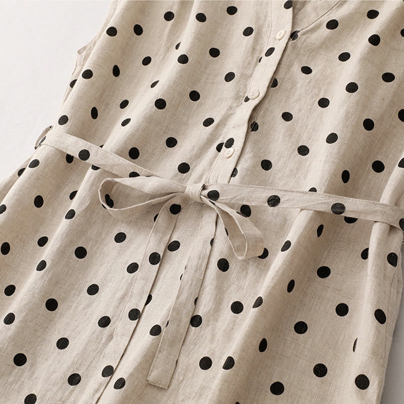 Breathable Cotton Linen V-Neck Lace-Up Midi Dress for Mindful Living