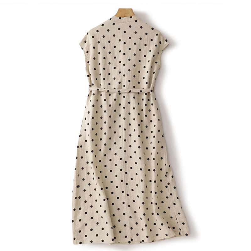 Breathable Cotton Linen V-Neck Lace-Up Midi Dress for Mindful Living