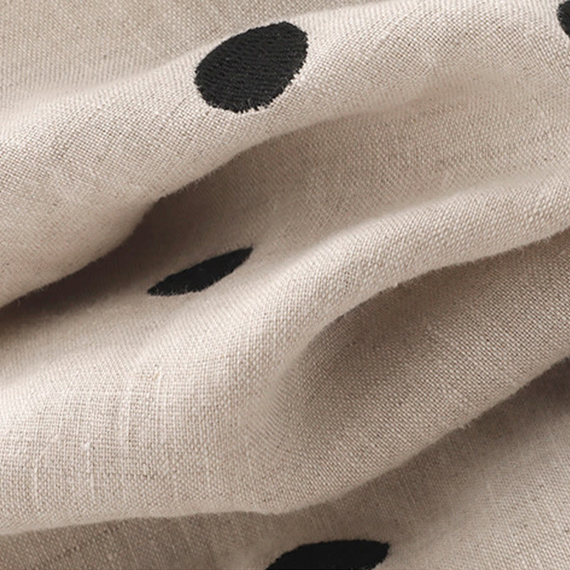 Breathable Cotton Linen Polka Dot Grounding Midi Dress with Pockets