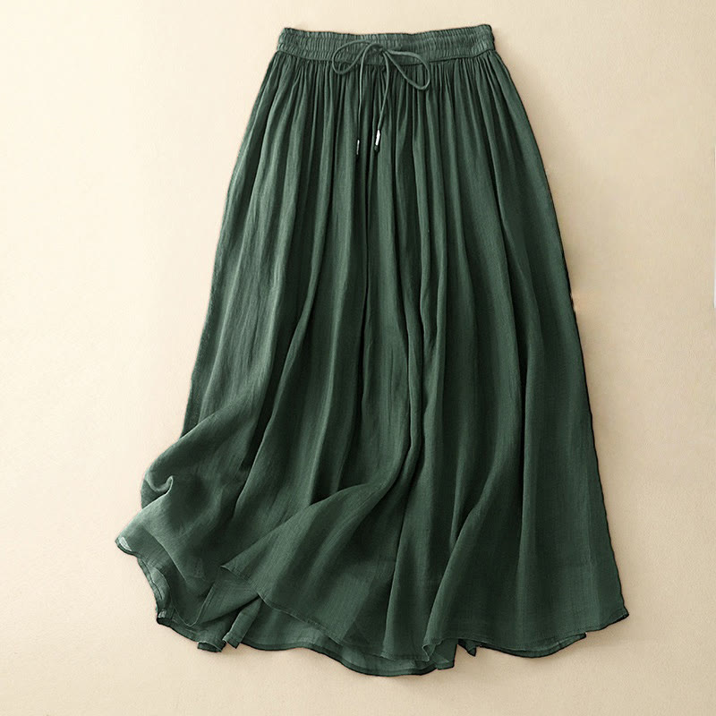 Summer Solid Color Elastic Waist Drawstring Women's Skirt