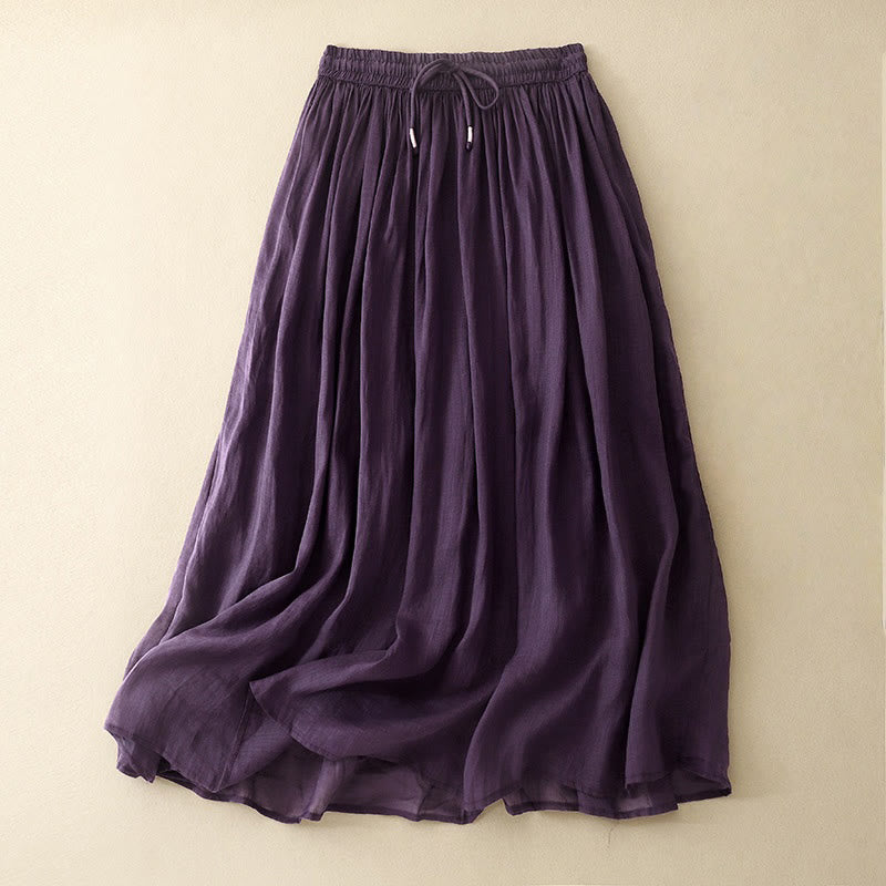 Summer Solid Color Elastic Waist Drawstring Women's Skirt