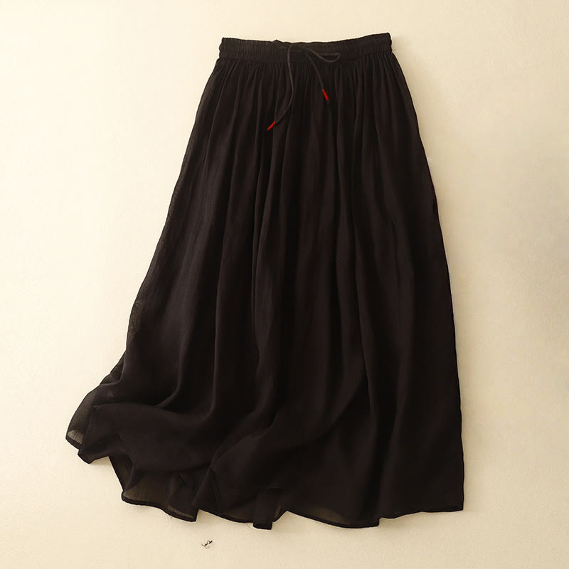 Summer Solid Color Elastic Waist Drawstring Women's Skirt