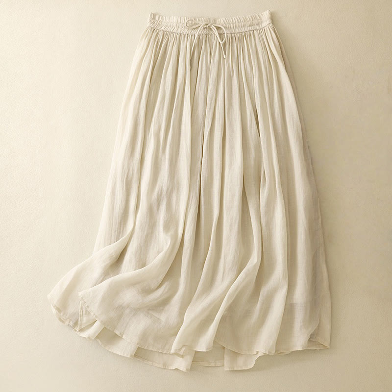 Summer Solid Color Elastic Waist Drawstring Women's Skirt