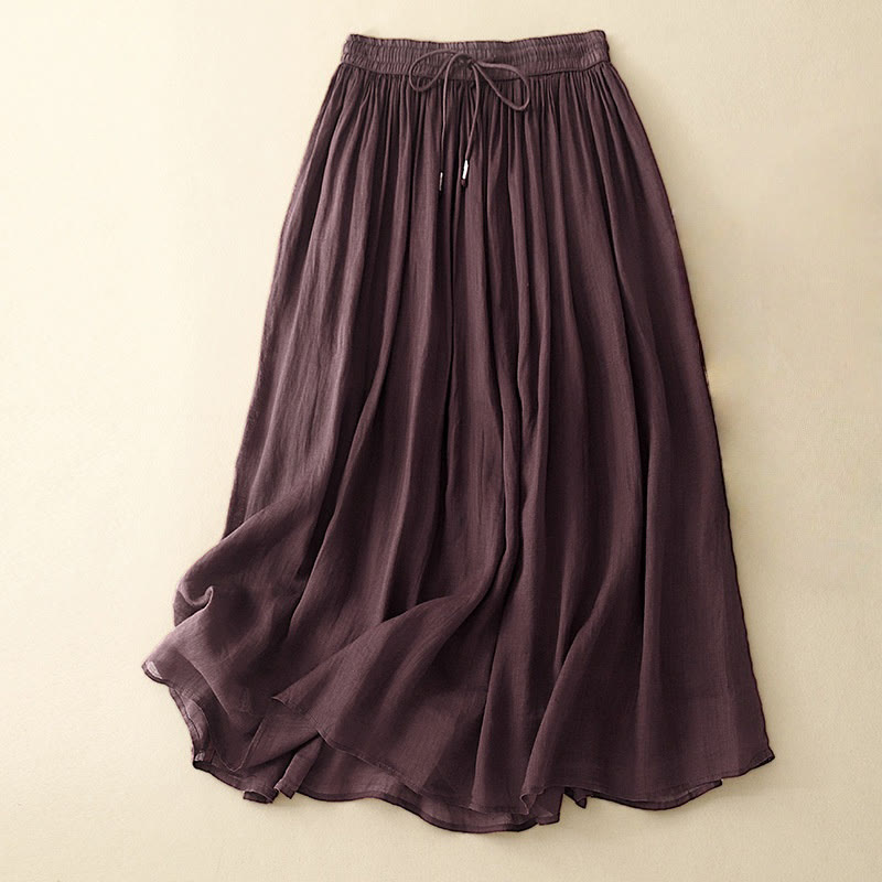 Summer Solid Color Elastic Waist Drawstring Women's Skirt