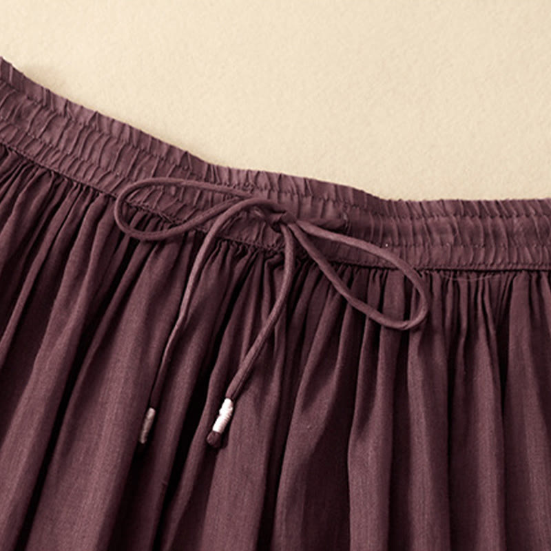 Summer Solid Color Elastic Waist Drawstring Women's Skirt
