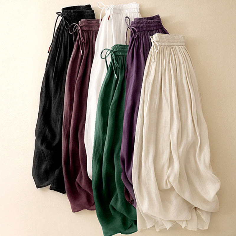 Summer Solid Color Elastic Waist Drawstring Women's Skirt