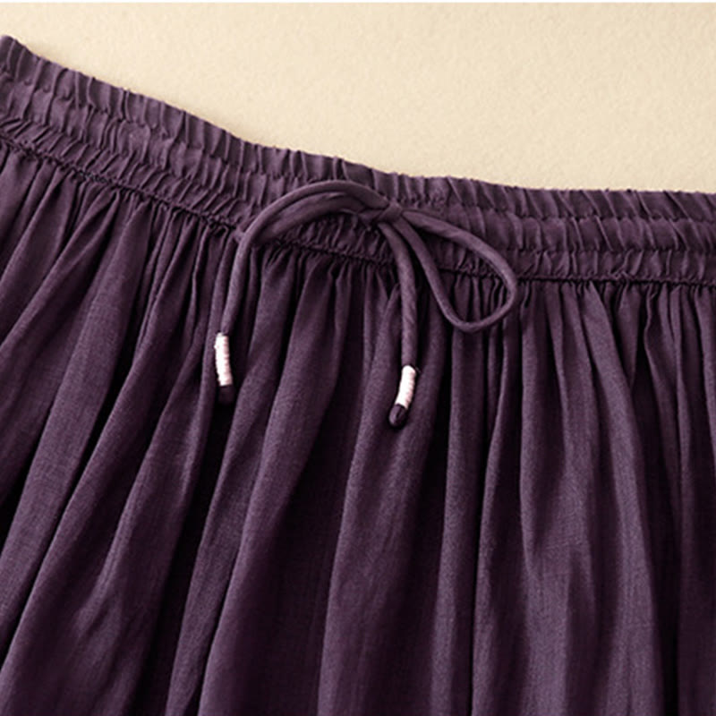 Summer Solid Color Elastic Waist Drawstring Women's Skirt