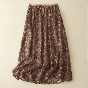 Breathable Cotton Linen A-Line Mid-Length Skirt for Mindful Living