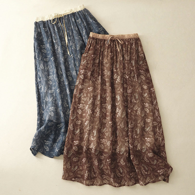 Breathable Cotton Linen A-Line Mid-Length Skirt for Mindful Living