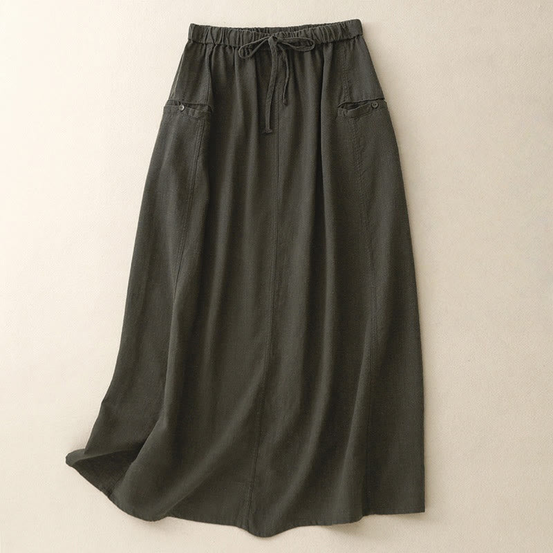 Drawstring A-line Elastic Waist Cotton Women's Skirt