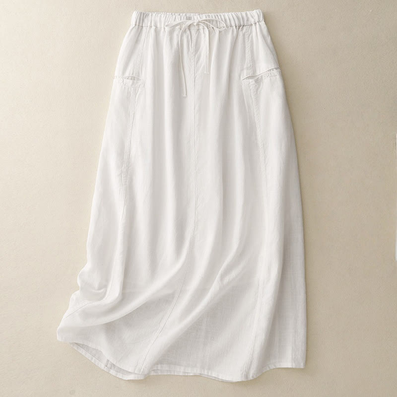 Drawstring A-line Elastic Waist Cotton Women's Skirt