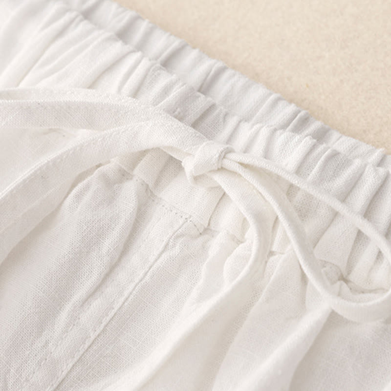 Drawstring A-line Elastic Waist Cotton Women's Skirt