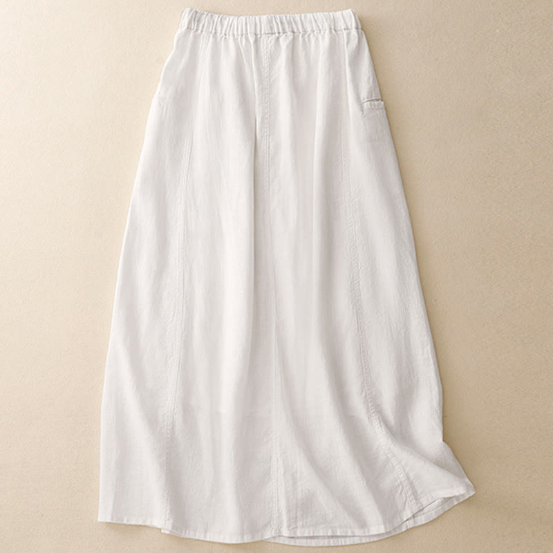 Drawstring A-line Elastic Waist Cotton Women's Skirt